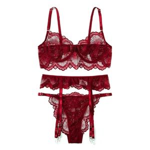 NEW Burgundy Lingerie 3 Piece Set Size L